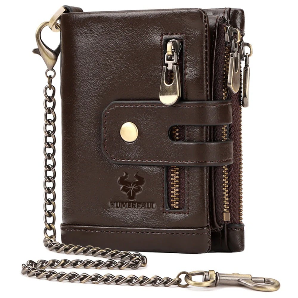 BILLETERA DE CUERO VACUNO DISEÑO MODERNO CON CADENA Y RFID HUMERPAUL BP829 - 1