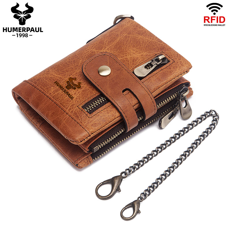 BILLETERA DE CUERO VACUNO DISEÑO MODERNO CON CADENA Y RFID HUMERPAUL BP829 - 8