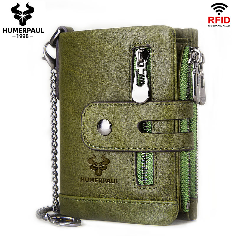 BILLETERA DE CUERO VACUNO DISEÑO MODERNO CON CADENA Y RFID HUMERPAUL BP829 - 10