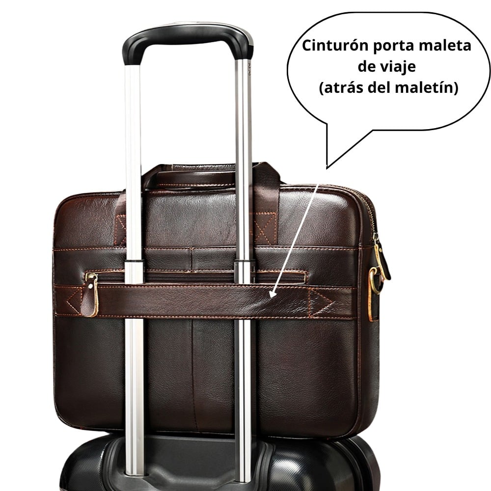 MALETÍN DE CUERO VACUNO MH639 LAPTOP 14 CON SUJETADOR PARA MALETA DE VIAJE - 2