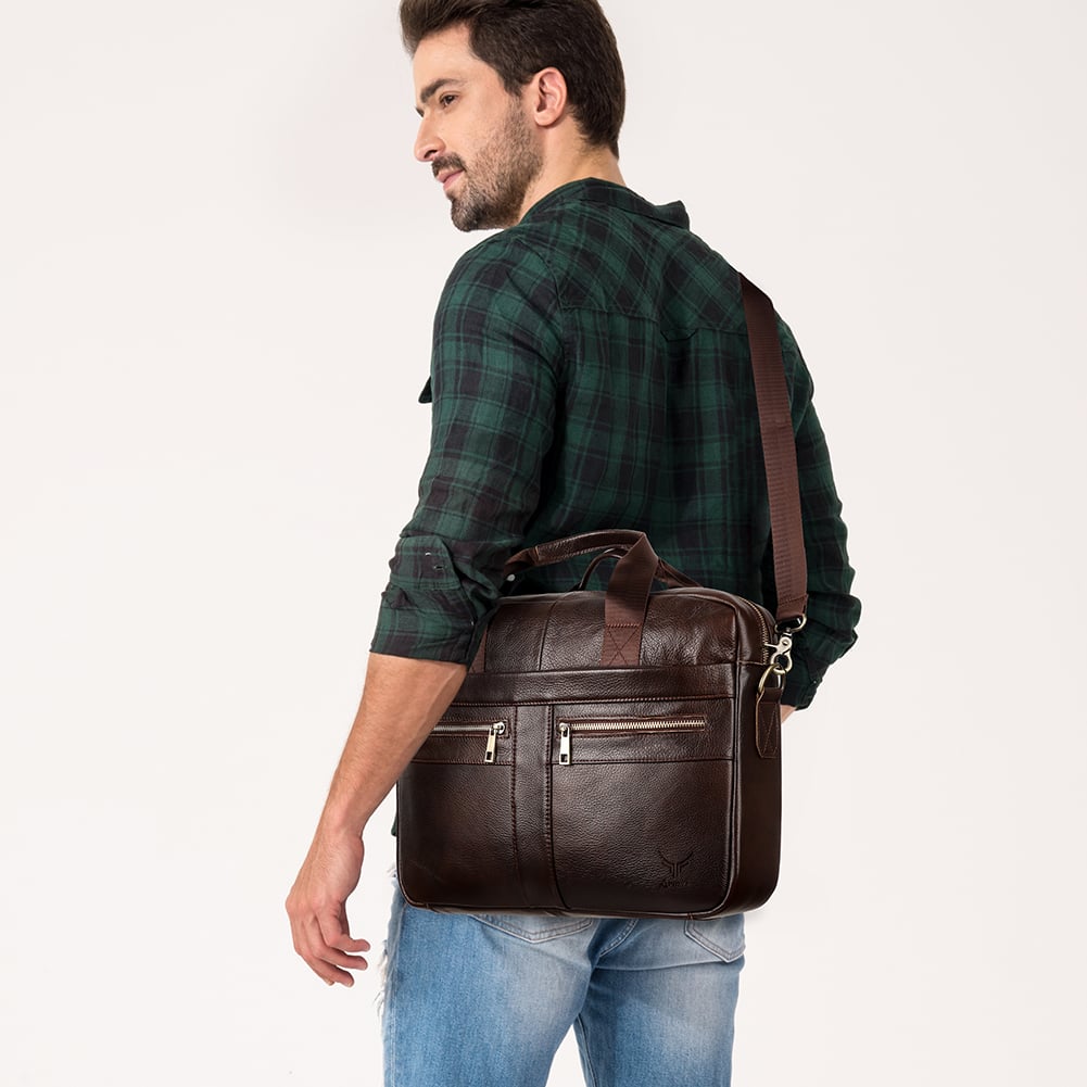 MALETÍN DE CUERO VACUNO MH639 LAPTOP 14 CON SUJETADOR PARA MALETA DE VIAJE - 5