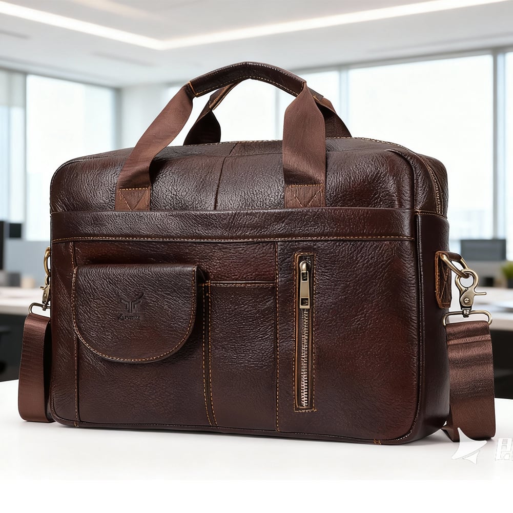 MALETÍN DE CUERO VACUNO MH640 LAPTOP 14 CON SUJETADOR DE MALETA DE VIAJE - 1