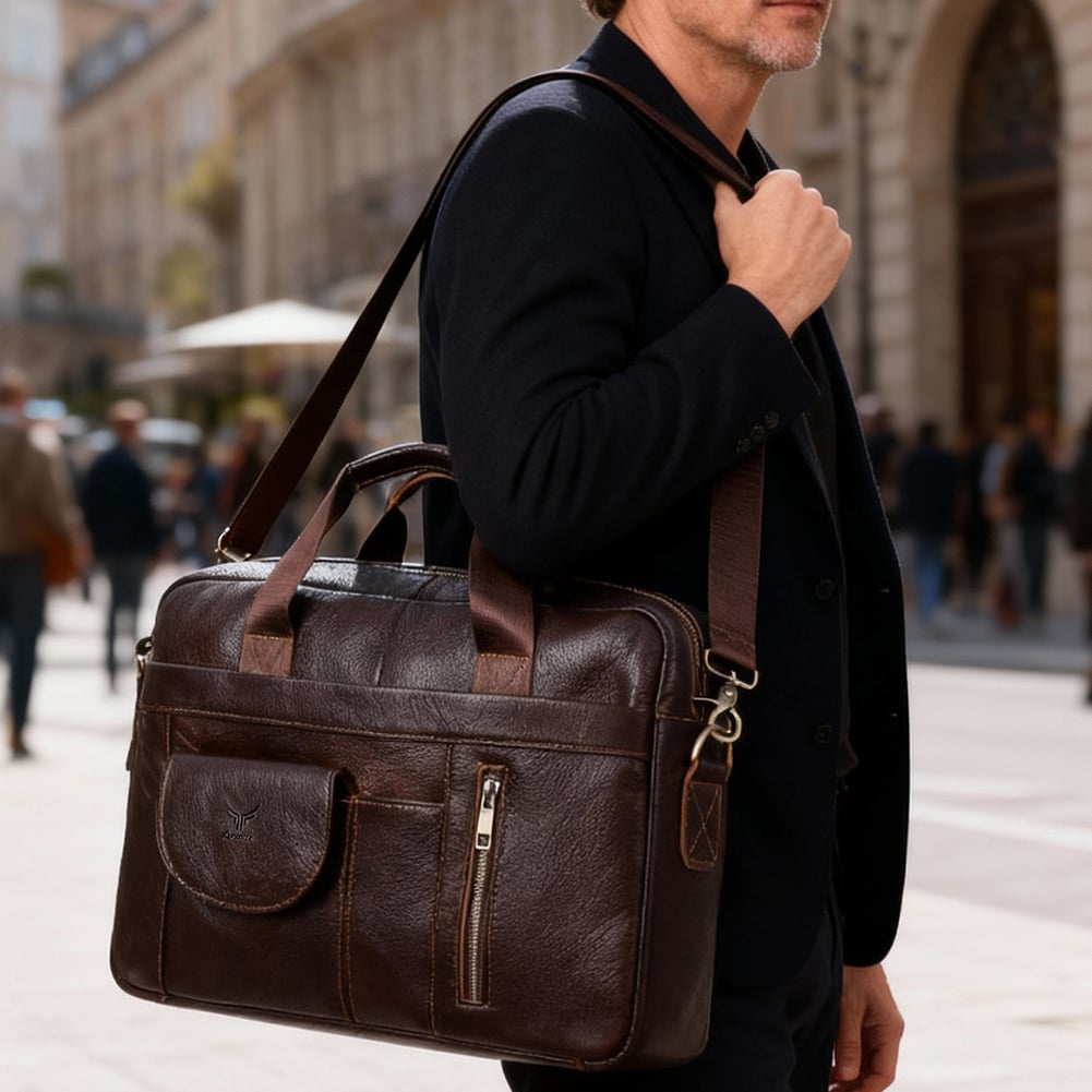 MALETÍN DE CUERO VACUNO MH640 LAPTOP 14 CON SUJETADOR DE MALETA DE VIAJE - 6