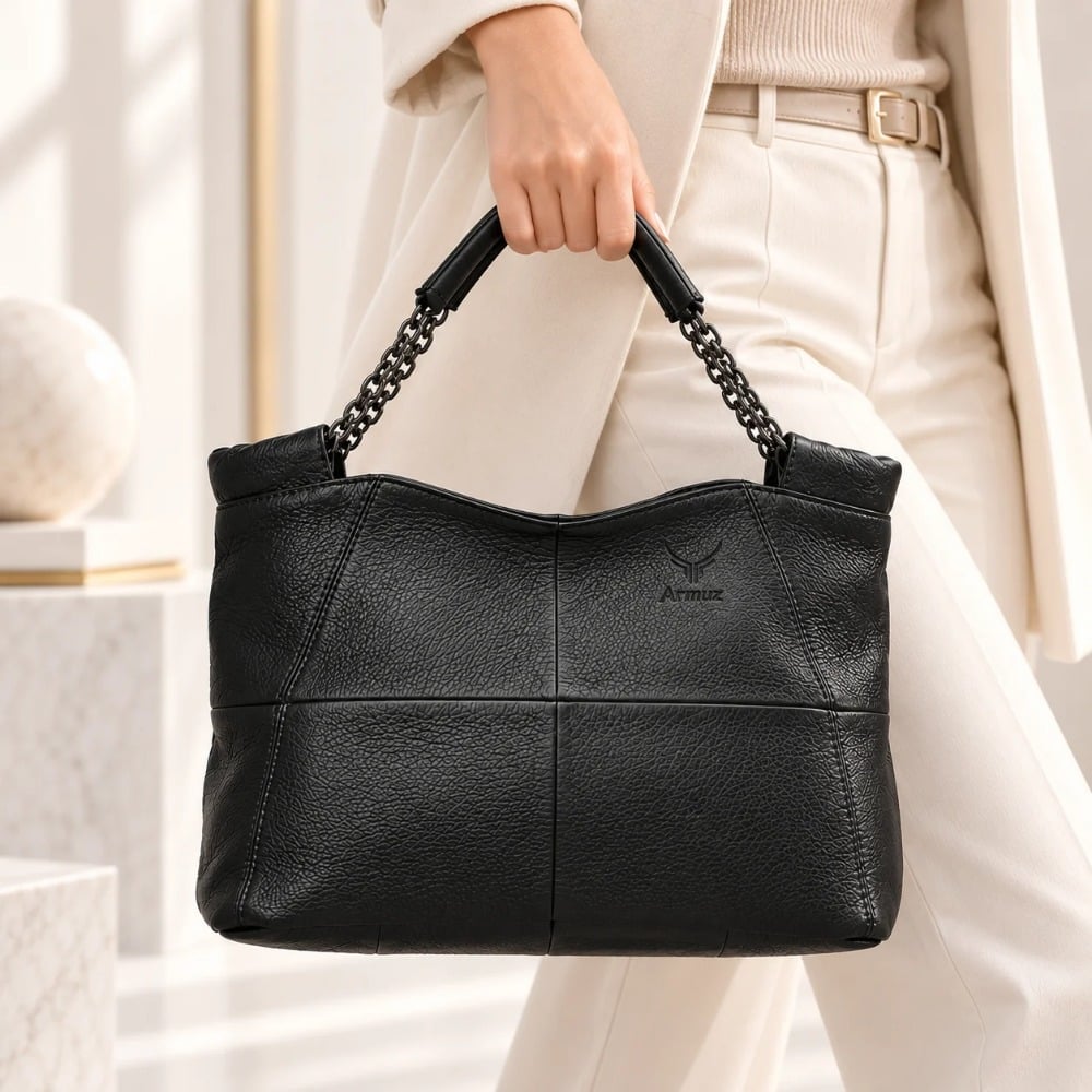 CARTERA DE CUERO VACUNO 7611 DISEÑO MODERNO PARA DAMA - 1