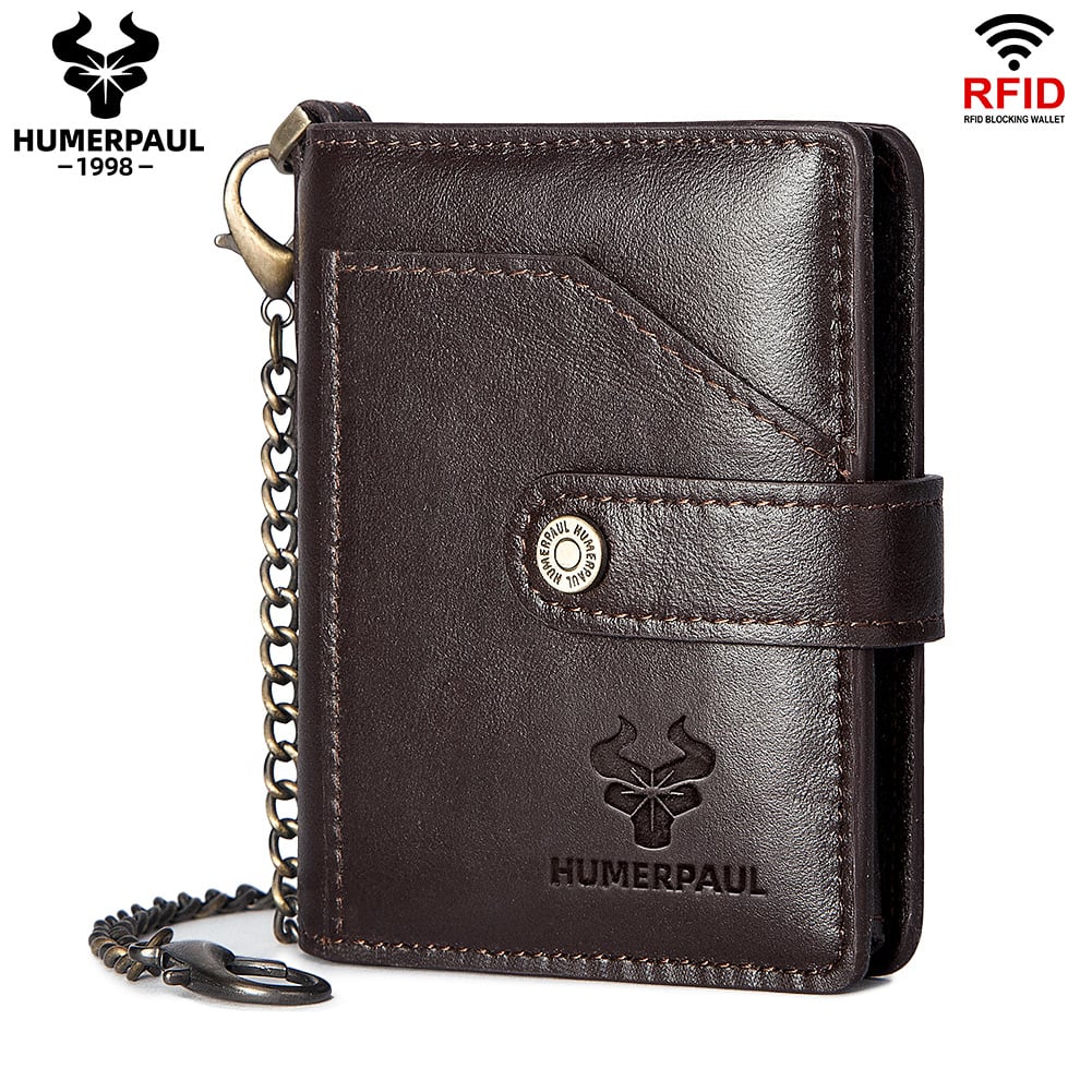 BILLETERA Y TARJETERO DE CUERO VACUNO HUMERPAUL BP981 CON CADENA RFID - 1