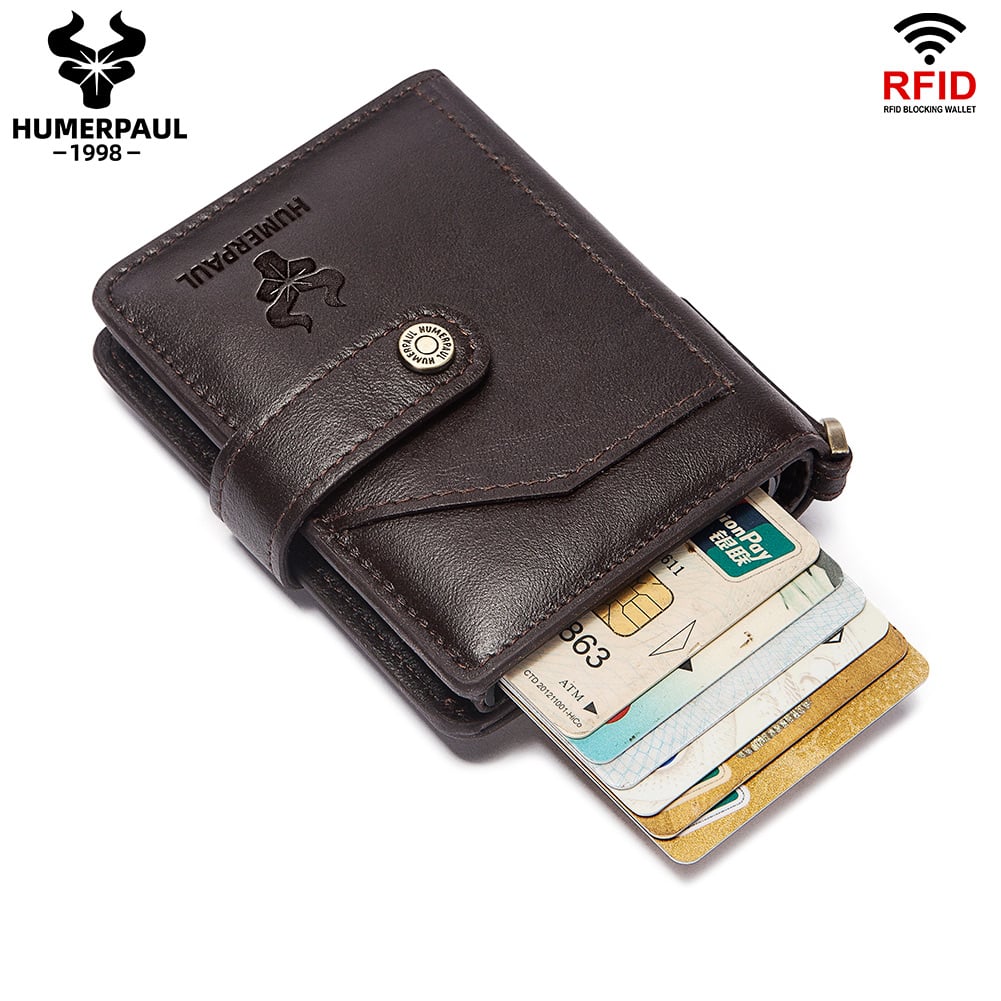 BILLETERA Y TARJETERO DE CUERO VACUNO HUMERPAUL BP981 CON CADENA RFID - 4