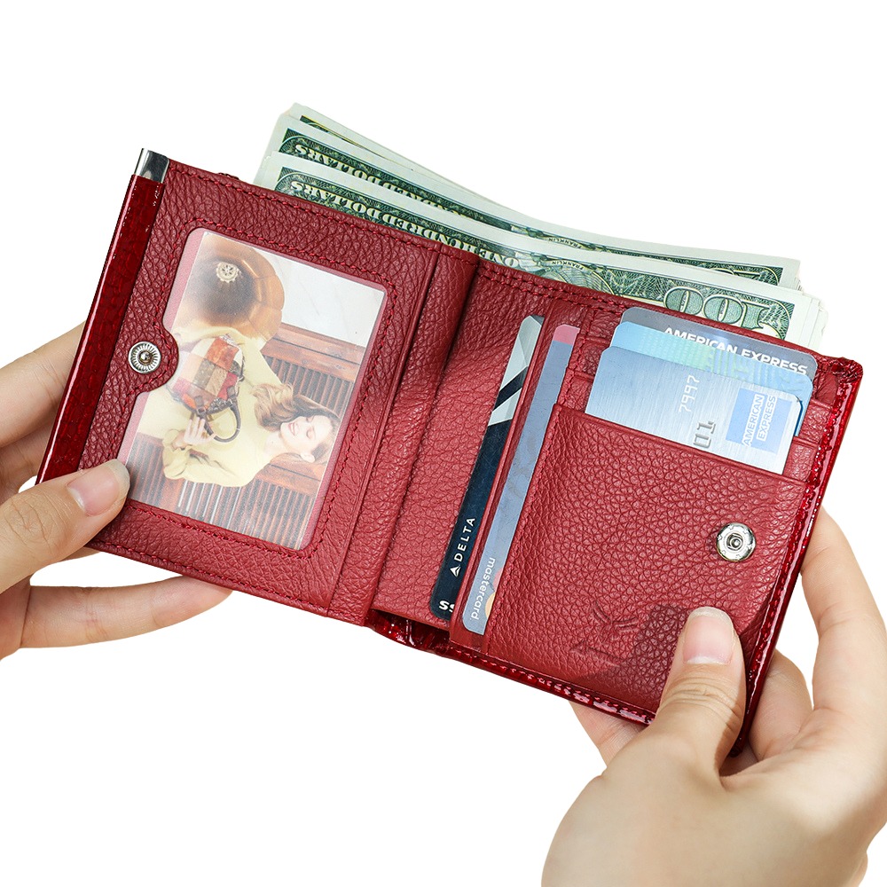 BILLETERA DE CUERO VACUNO CON RFID 1100 ROJA. ESTILO MINIMALISTA - 3