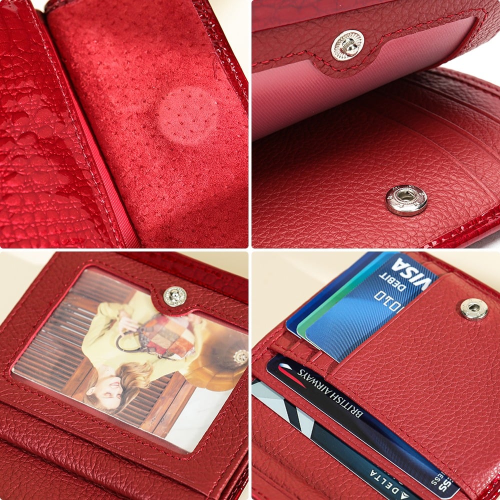 BILLETERA DE CUERO VACUNO CON RFID 1100 ROJA. ESTILO MINIMALISTA - 6