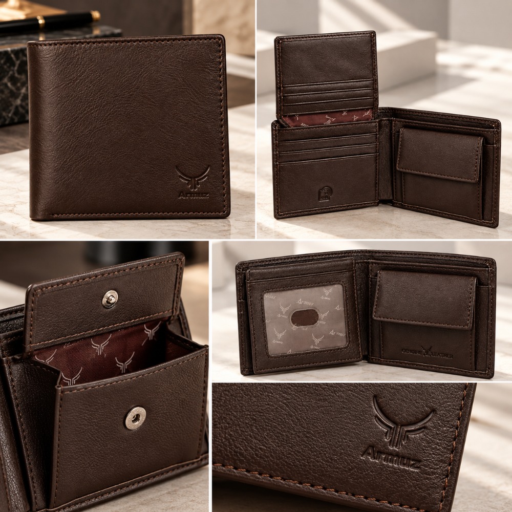 Billetera de Cuero Vacuno Diseño Clásico Con RFID 7328 Café - 4