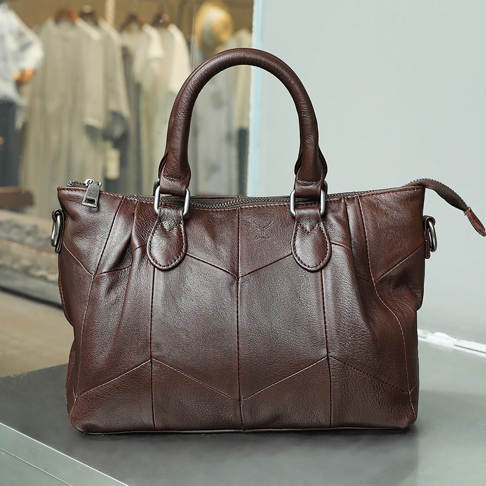 CARTERA DE CUERO VACUNO 7759 CAFÉ. MUJER - 4