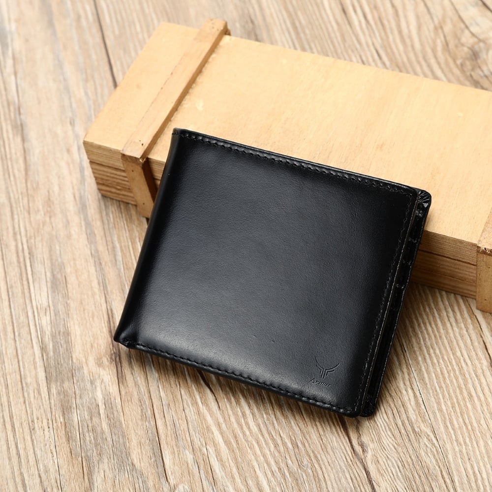 BILLETERA DE CUERO VACUNO DE DISEÑO CLÁSICO -1216- NEGRA CON RFID. HOMBRE - 1