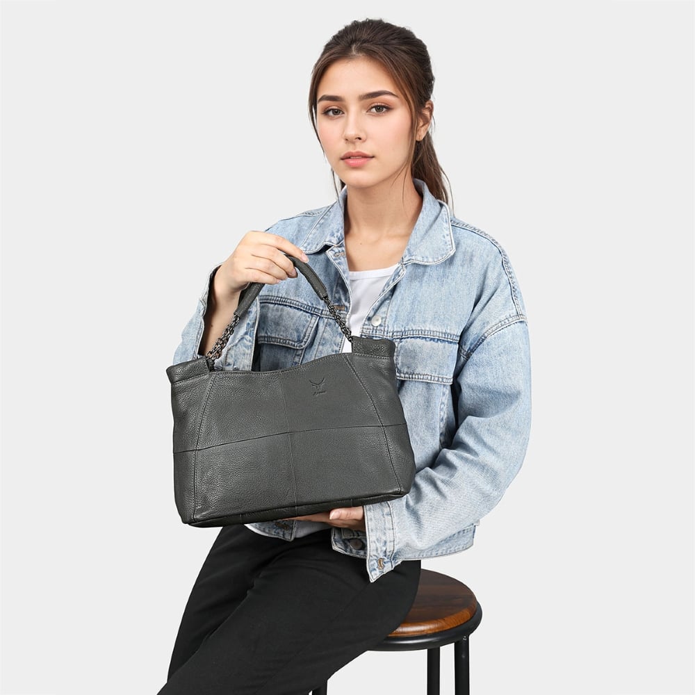 CARTERA DE CUERO VACUNO 7611 GRIS - 1