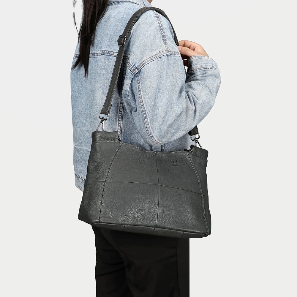 CARTERA DE CUERO VACUNO 7611 GRIS - 4