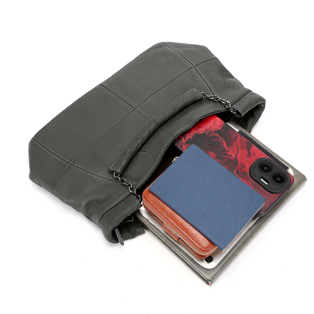 CARTERA DE CUERO VACUNO 7611 GRIS - 9