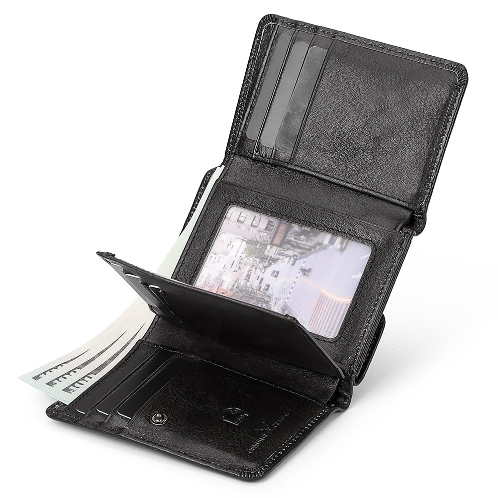 BILLETERA DE CUERO VACUNO DE TRES CUERPOS AR21 NEGRO. RFID Y AMPLIA CAPACIDAD - 3