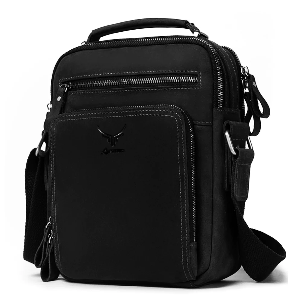 MORRAL DE CUERO VACUNO DE ALTA GAMA MH573 NEGRO - 1