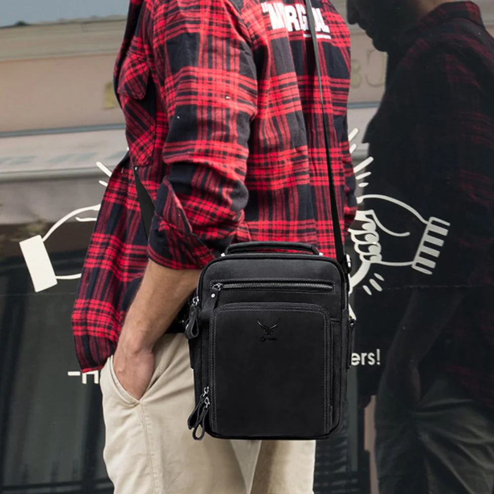 MORRAL DE CUERO VACUNO DE ALTA GAMA MH573 NEGRO - 6