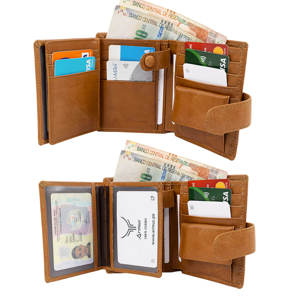 BILLETERA DE CUERO DE TRES CUERPOS KA061-1 - 4