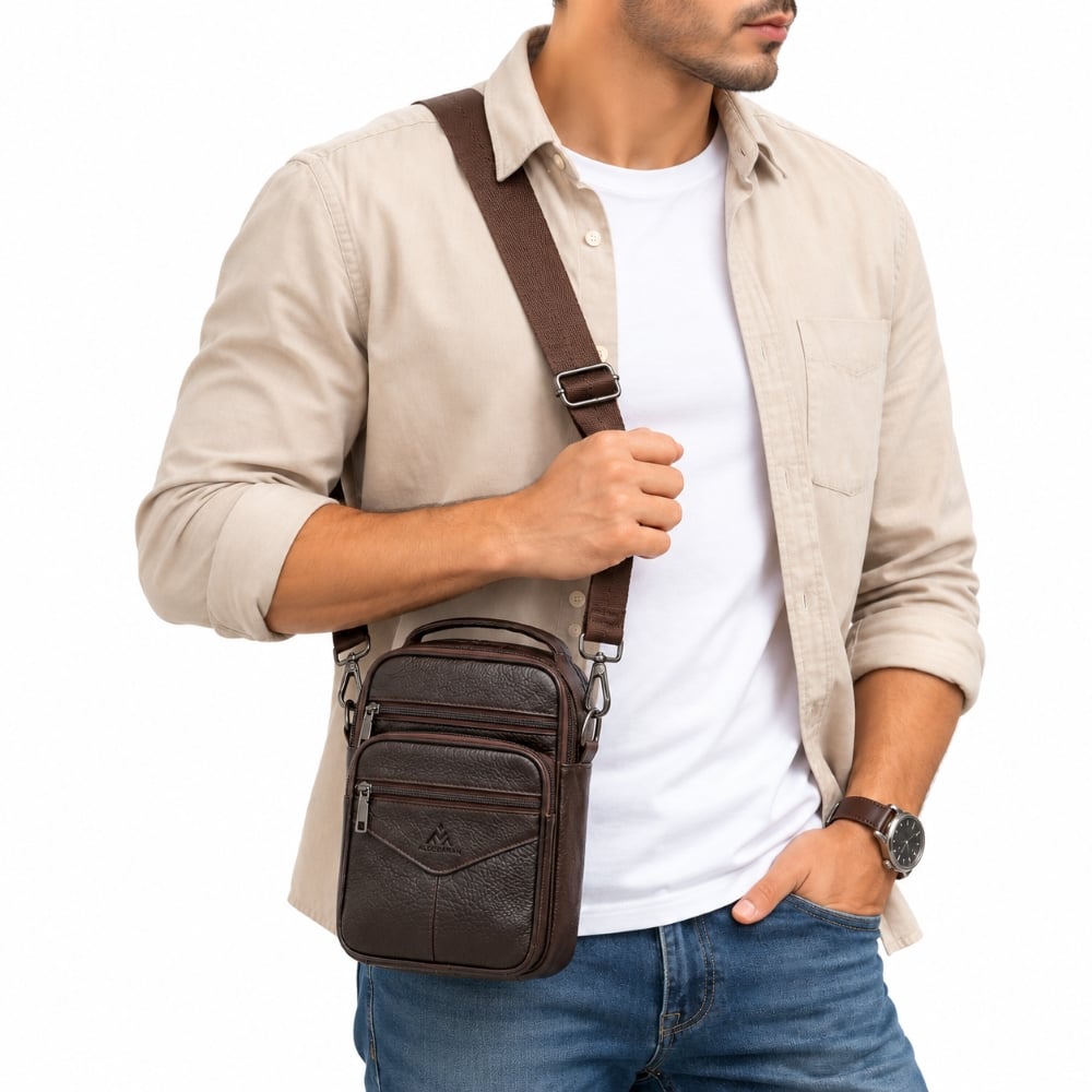 MORRAL DE CUERO VACUNO 6042 DISEÑO MODERNO - 1