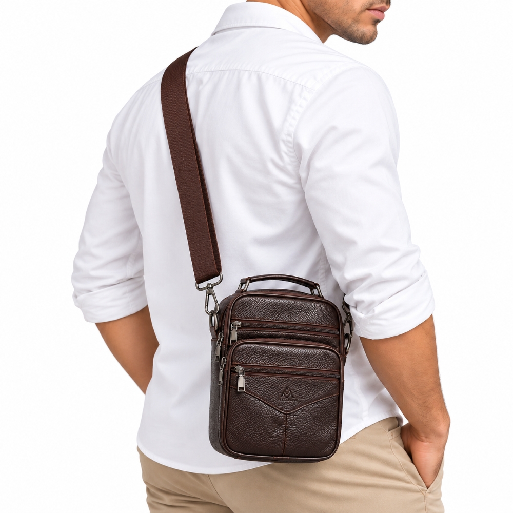 MORRAL DE CUERO VACUNO 6042 DISEÑO MODERNO - 6