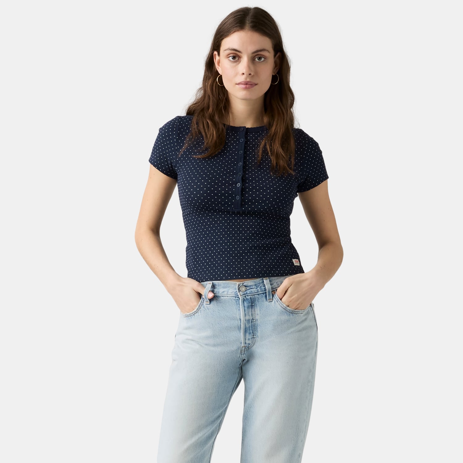 POLO MUJER DRY GOODS POINTELLE HENLEY AZUL LEVIS 0086J-0005 - 1