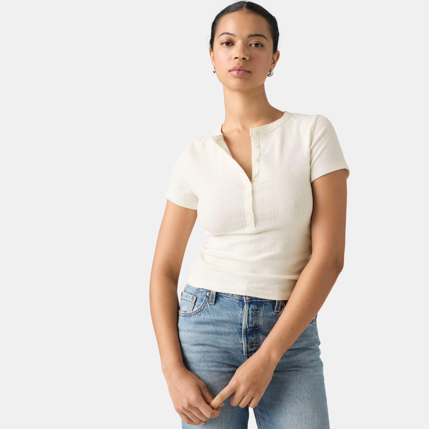 POLO MUJER DRY GOODS POINTELLE HENLEY BEIGE LEVIS 0086J-0000 - 3
