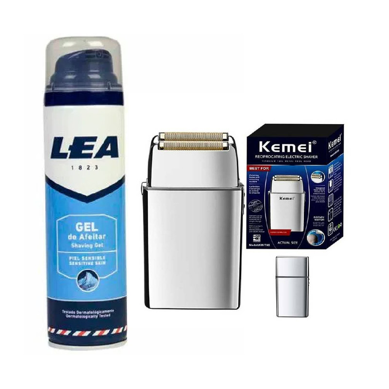 PACK GEL DE AFEITAR LEA + AFEITADORA SHAVER PROFESIONAL KEMEI KM-TX5 - 1