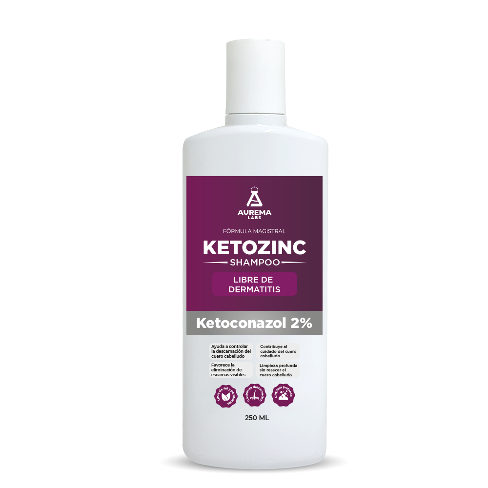 SHAMPOO DERMATOLÓGICO LIBRE DE DERMATITIS CONTROL DE GRASITUD Y PICAZÓN KETOZIN DE 250 ML AUREMA LABS - 1