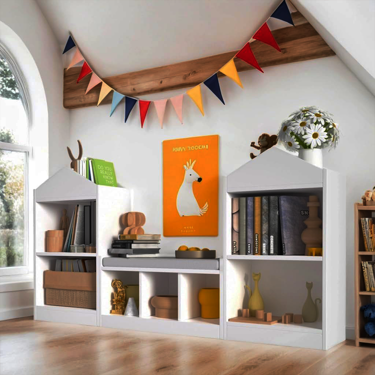 ESTANTE INFANTIL DIBA MUEBLES COSMO BLANCO CON ASIENTO - 2
