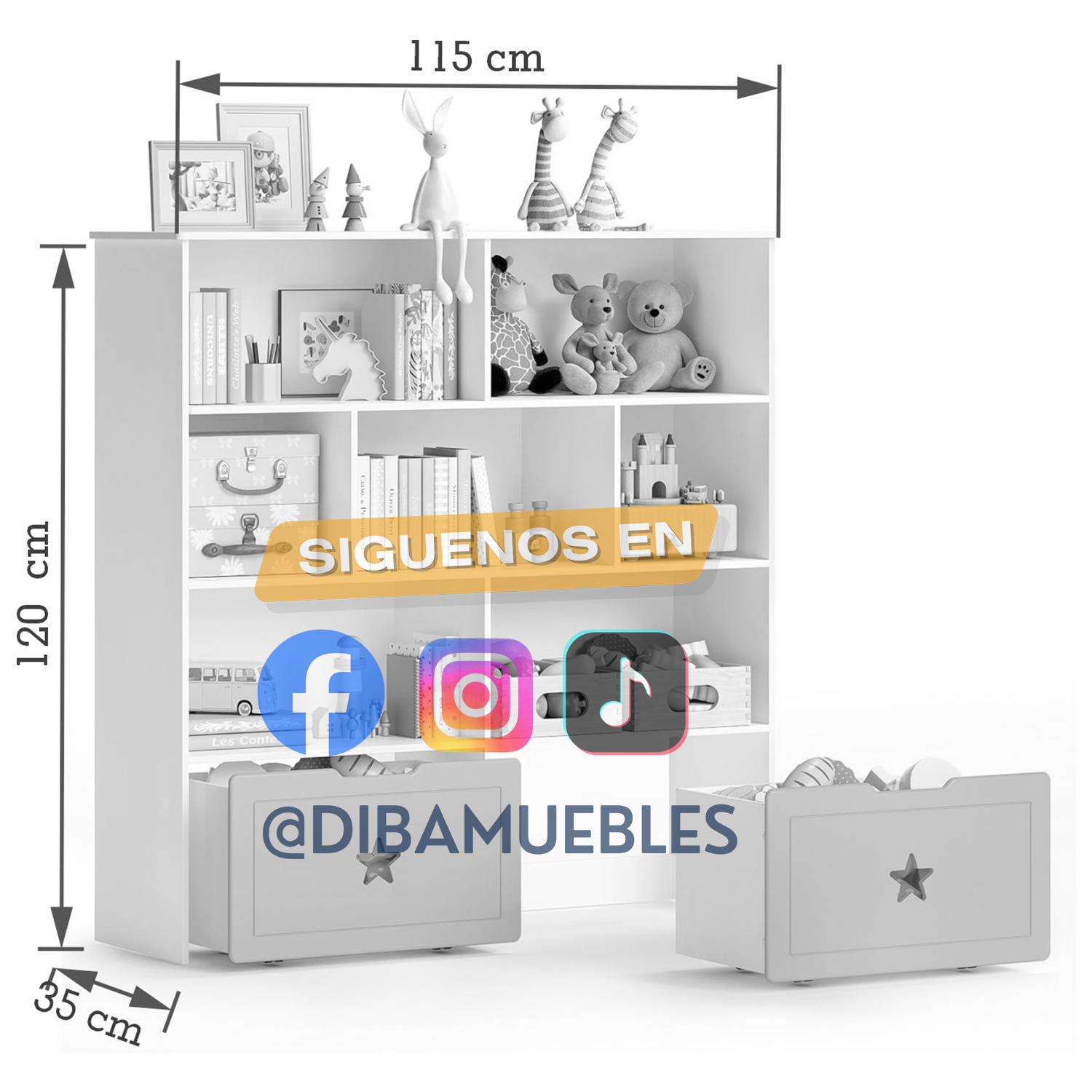 LIBRERO DIBA MUEBLES WAYNU BLANCO INFANTIL CON 2CJ - 4