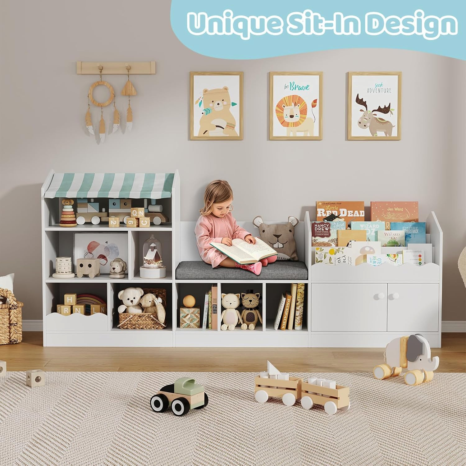 ESTANTE INFANTIL MULTIFUNCIONAL CON ASIENTO RAKELA - DIBA MUEBLES - 2