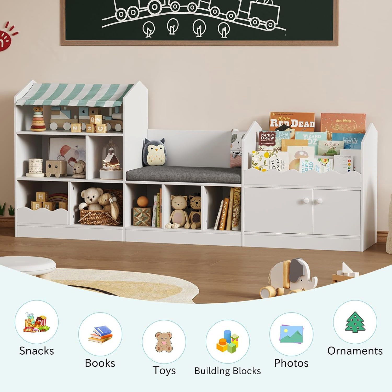 ESTANTE INFANTIL MULTIFUNCIONAL CON ASIENTO RAKELA - DIBA MUEBLES - 3