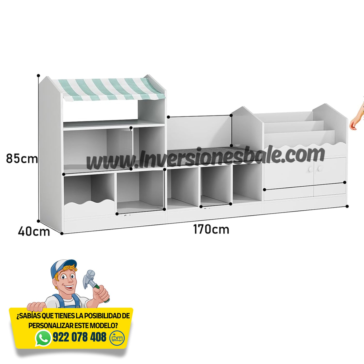 ESTANTE INFANTIL MULTIFUNCIONAL CON ASIENTO RAKELA - DIBA MUEBLES - 5