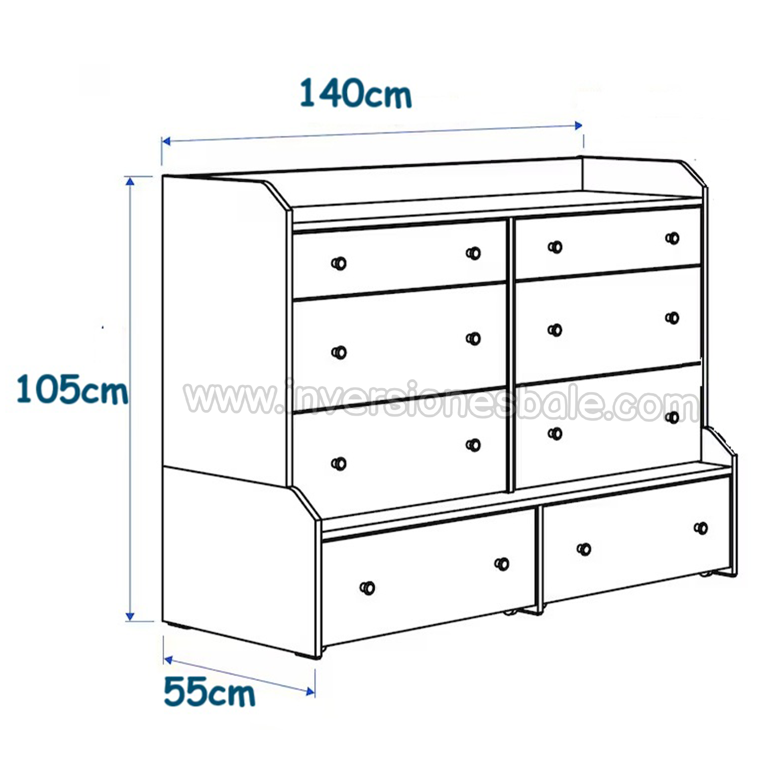 COMODA MODERNA ANIBAL 8CJ BLANCO DIBA MUEBLES - 3