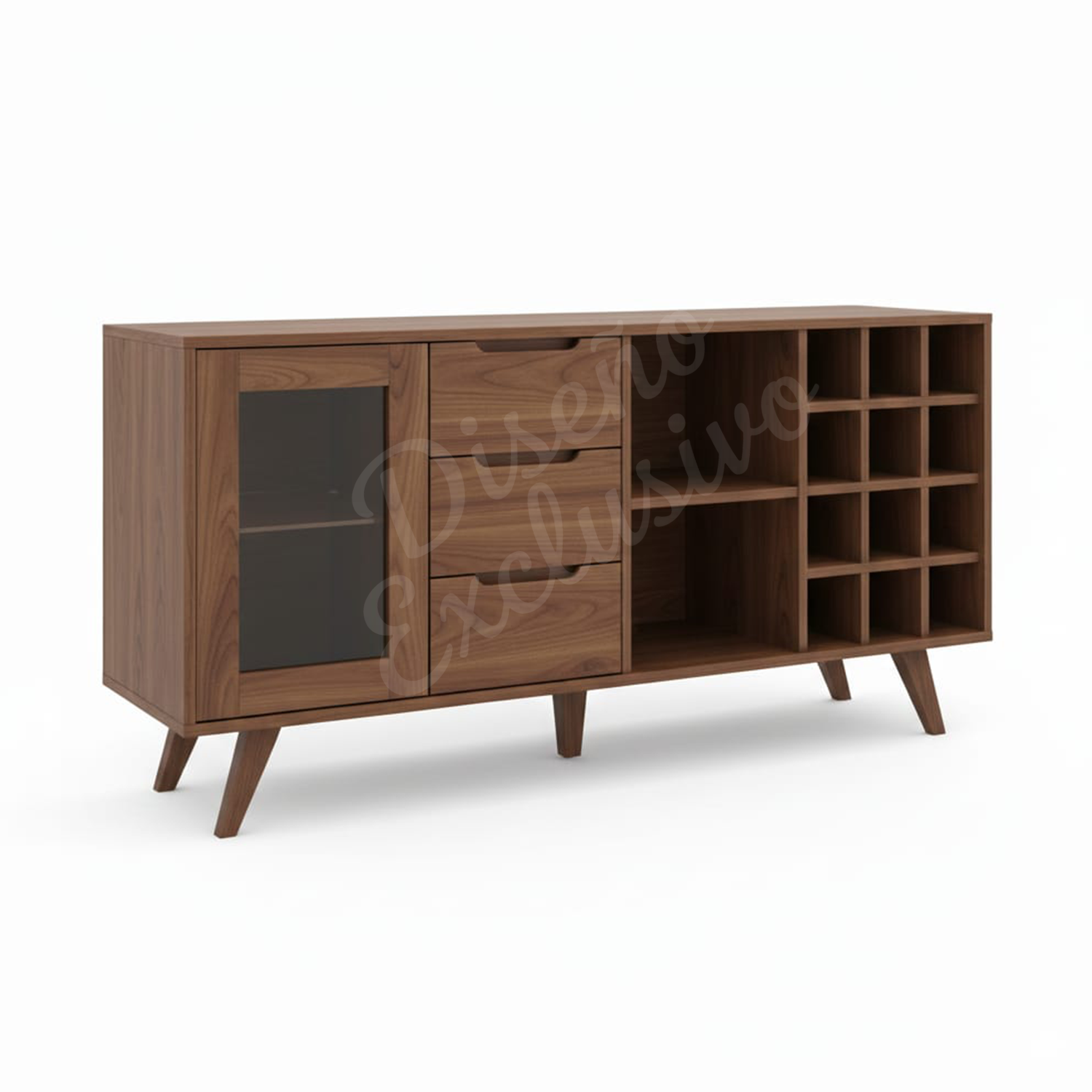 MUEBLE BAR BOSKO AMPLIO NOGAL ARMADO - DIBA MUEBLES - 1