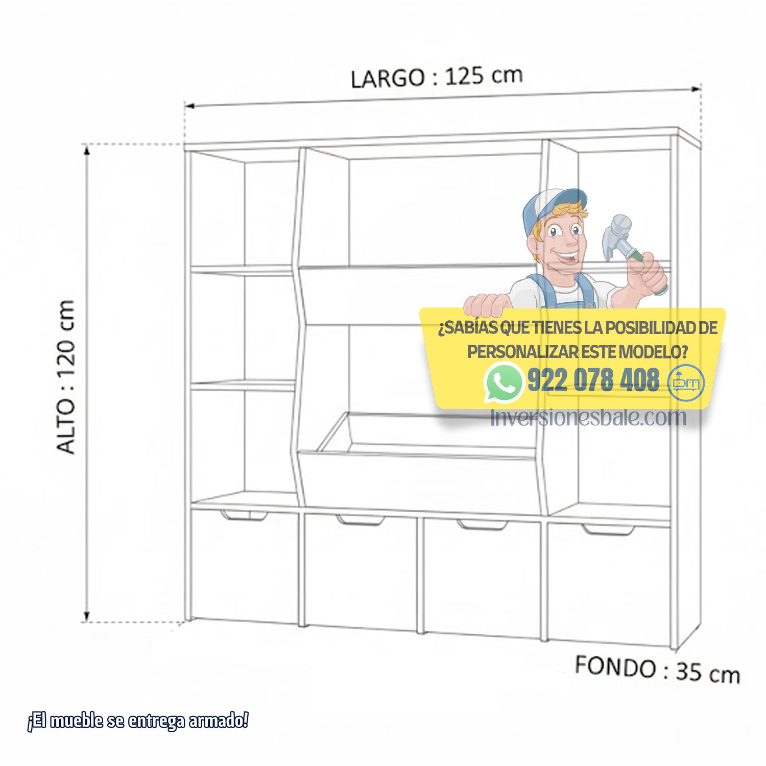 ESTANTE JUGUETERO MULTIUSOS NOLAN BLANCO - DIBA MUEBLES - 3