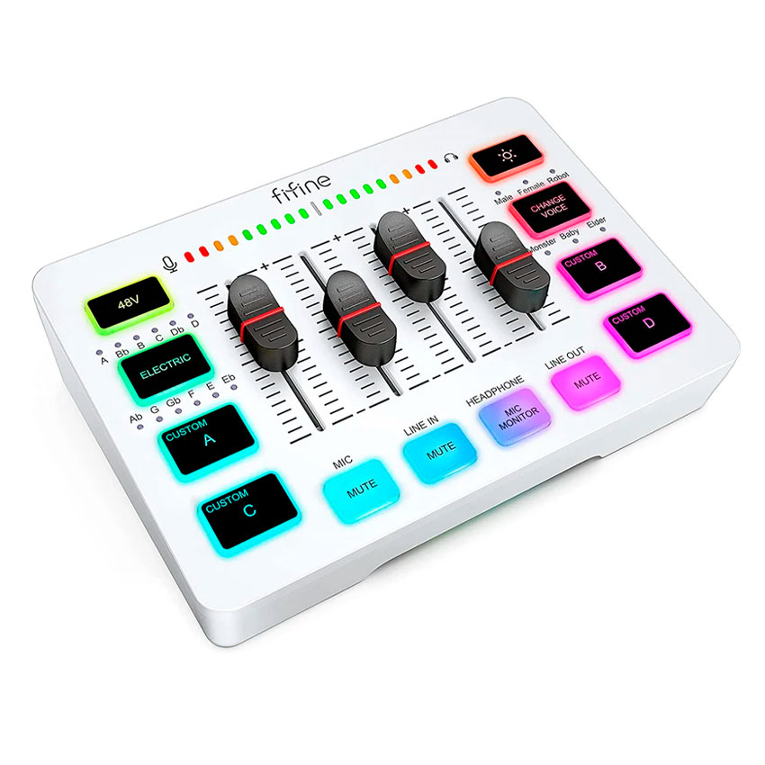 MIXER FIFINE SC3 WHITE USB-C XLR RGB 50DB PARA STREAMING BLANCO - 1
