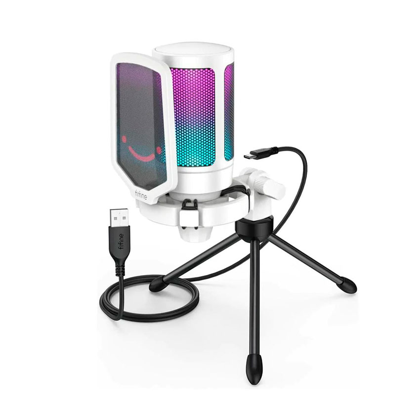 MICRÓFONO FIFINE A6V WHITE USB CONDENSADOR CARDIOIDE CON RGB Y MUTE - 1