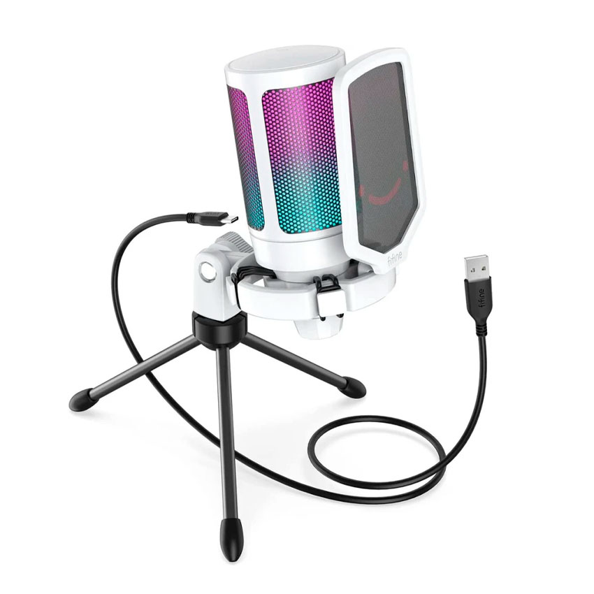 MICRÓFONO FIFINE A6V WHITE USB CONDENSADOR CARDIOIDE CON RGB Y MUTE - 2
