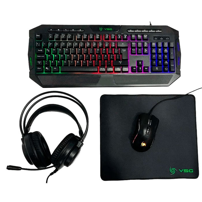 COMBO 4 EN 1 VSG CRUX TECLADO + MOUSE + AUDÍFONO + PADMOUSE GAMER – NEGRO - 2