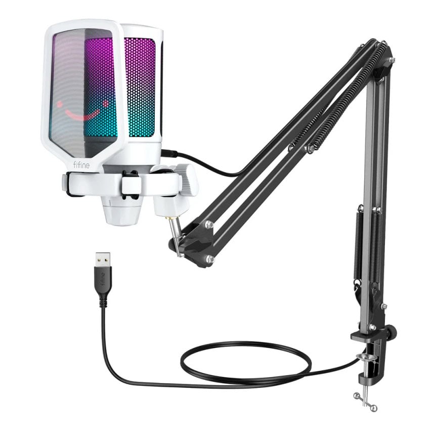 MICRÓFONO GAMER FIFINE A6T BLANCO CON BRAZO CONDENSADOR - 3