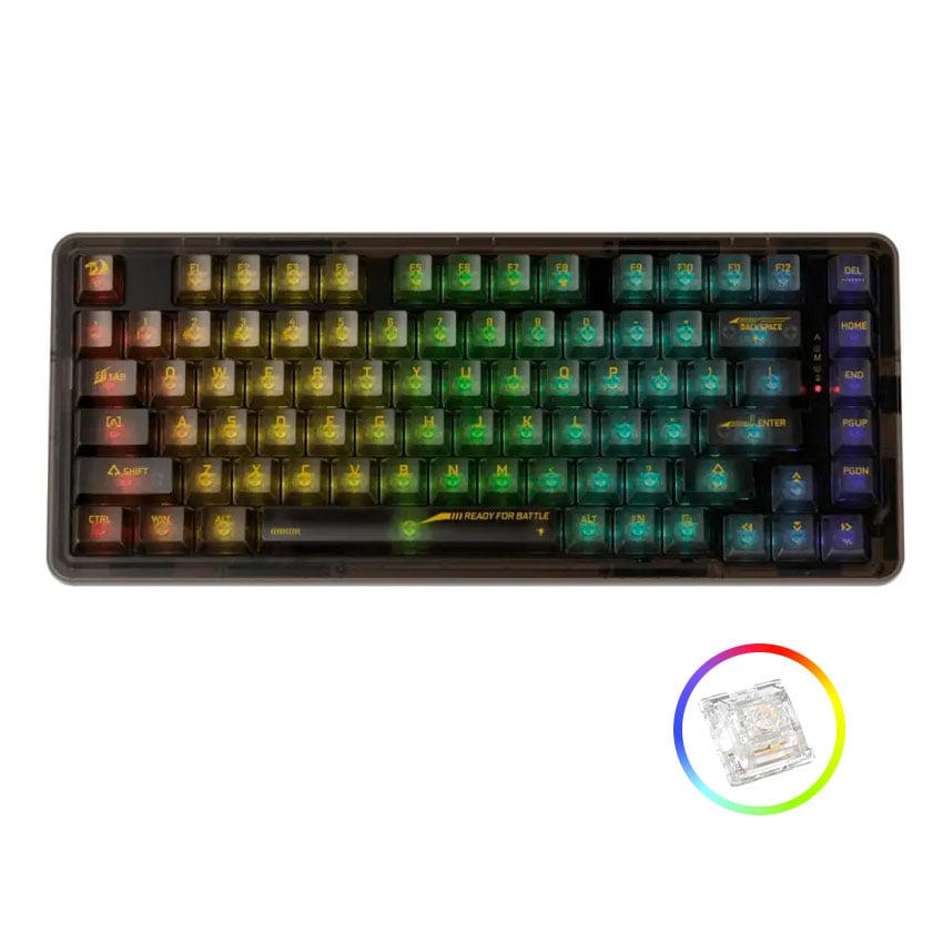 TECLADO MECÁNICO REDRAGON ELF PRO K649CTB RGB-PRO WIRELESS, 75%, INGLÉS - 1