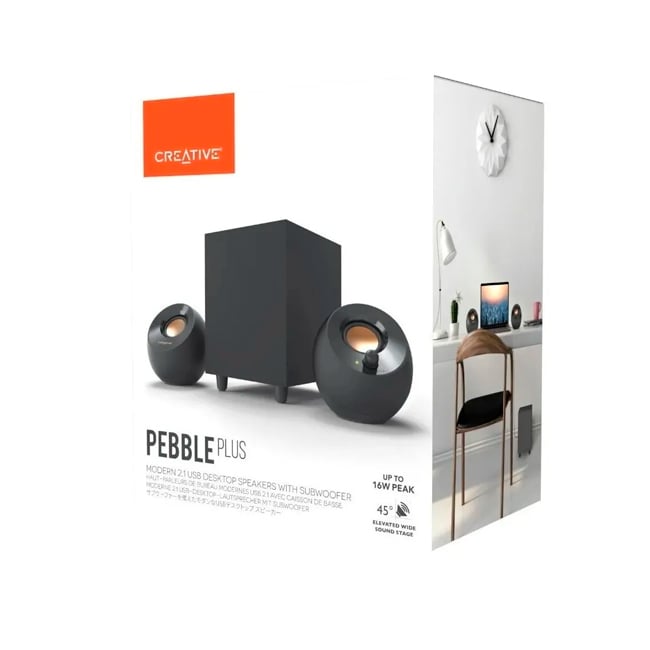 PARLANTE CREATIVE PEBBLE PLUS 2.1 CON SUBWOOFER USB – POTENCIA Y DISEÑO MINIMALISTA - 1