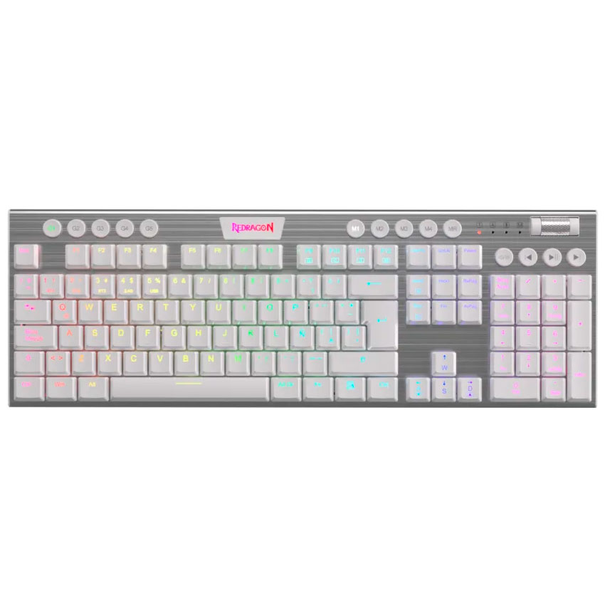 TECLADO MECÁNICO GAMER REDRAGON HORUS FS K618W-RGB-SP WHITE WIRELESS RED SWITCH - 1