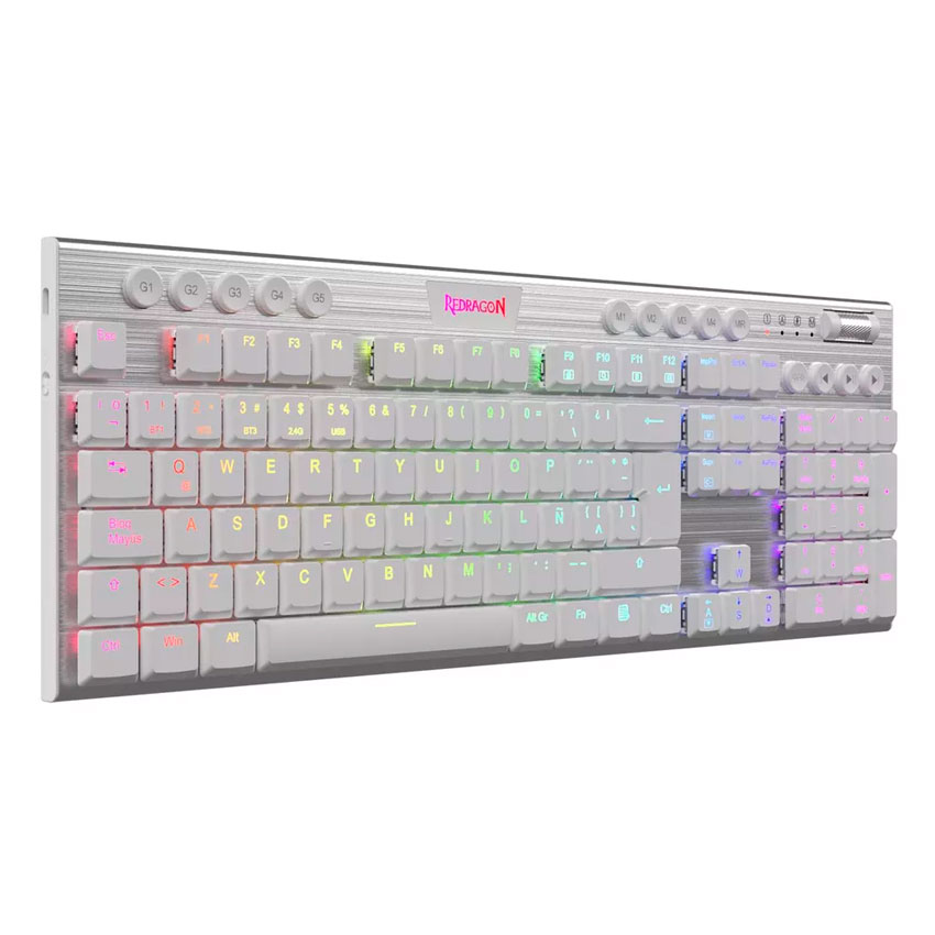 TECLADO MECÁNICO GAMER REDRAGON HORUS FS K618W-RGB-SP WHITE WIRELESS RED SWITCH - 3