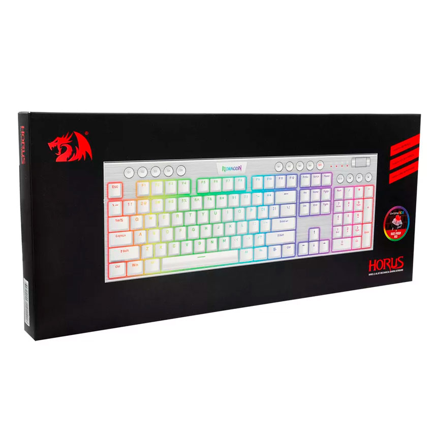 TECLADO MECÁNICO GAMER REDRAGON HORUS FS K618W-RGB-SP WHITE WIRELESS RED SWITCH - 5