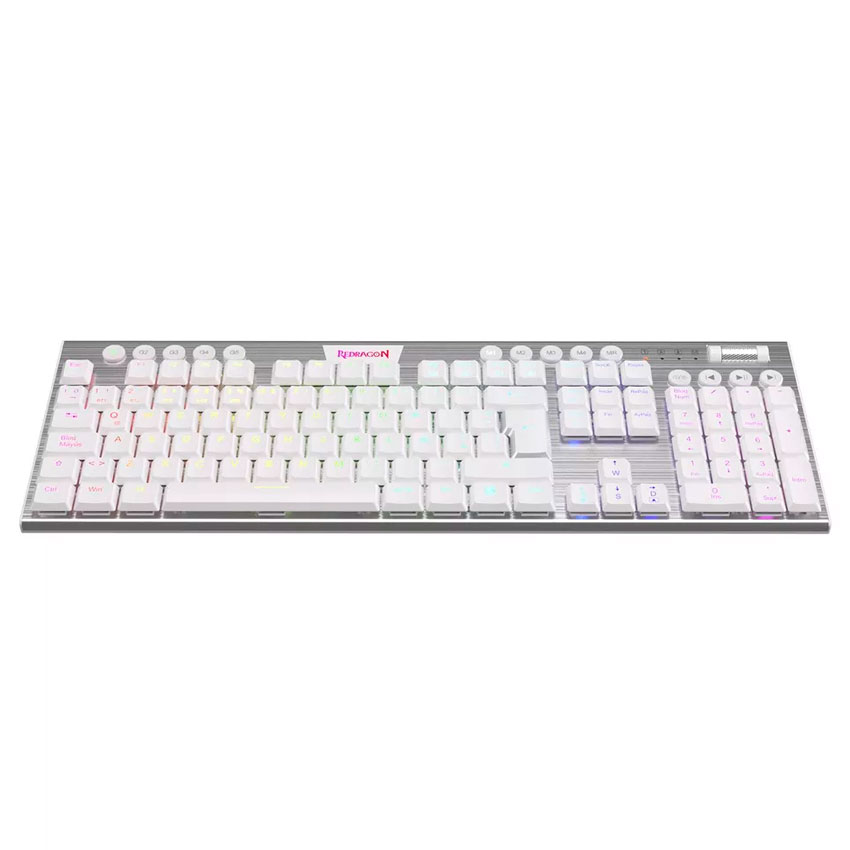 TECLADO MECÁNICO GAMER REDRAGON HORUS FS K618W-RGB-SP WHITE WIRELESS RED SWITCH - 6