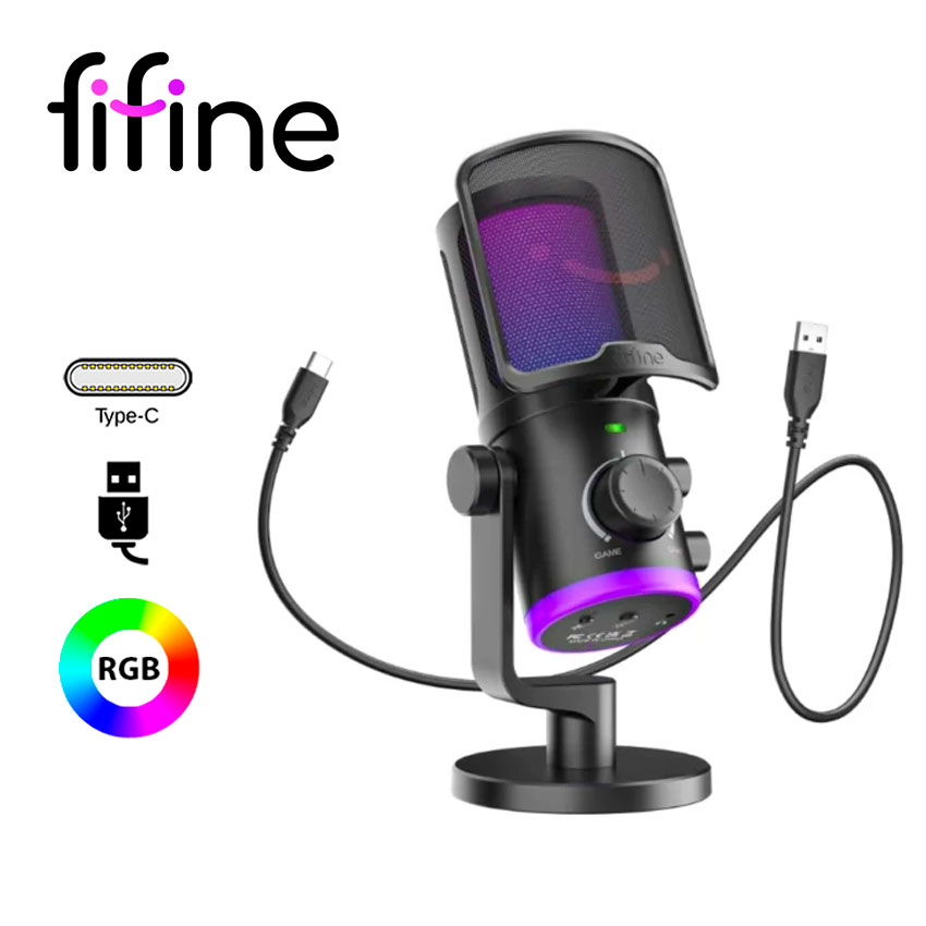 MICRÓFONO FIFINE AM6 BLACK – CONDENSADOR RGB - 1