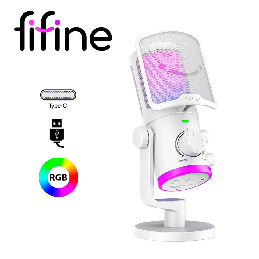 MICRÓFONO FIFINE AM6 WHITE – CONDENSADOR RGB - 1