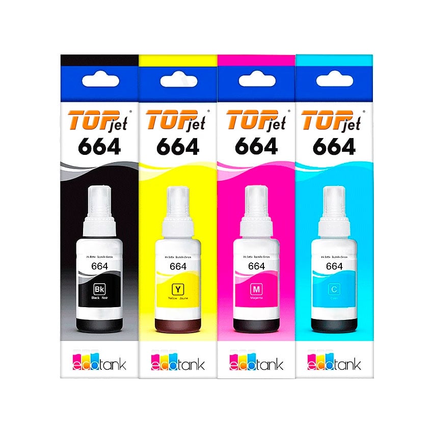 KIT X4 TINTAS GENÉRICA TOP JET T664 C +M +Y +K 70ML PARA EPSON - 1